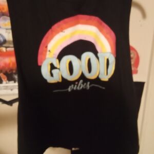 Time and Tru Black Crop Top with Colorful Graphic